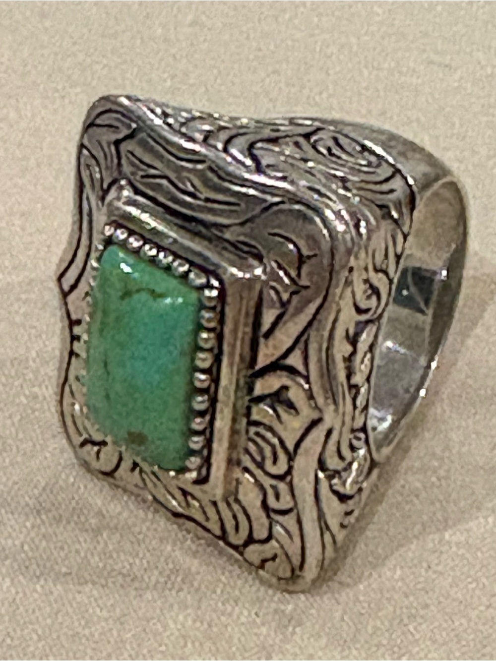 Vintage Chunky Green Turquoise Ring by Studio Barse. size 6